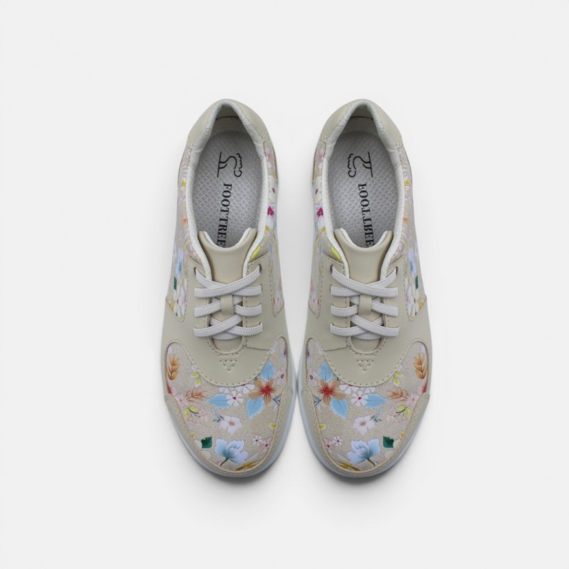 Viral Wide Fit Slip-ons - Floral Beige