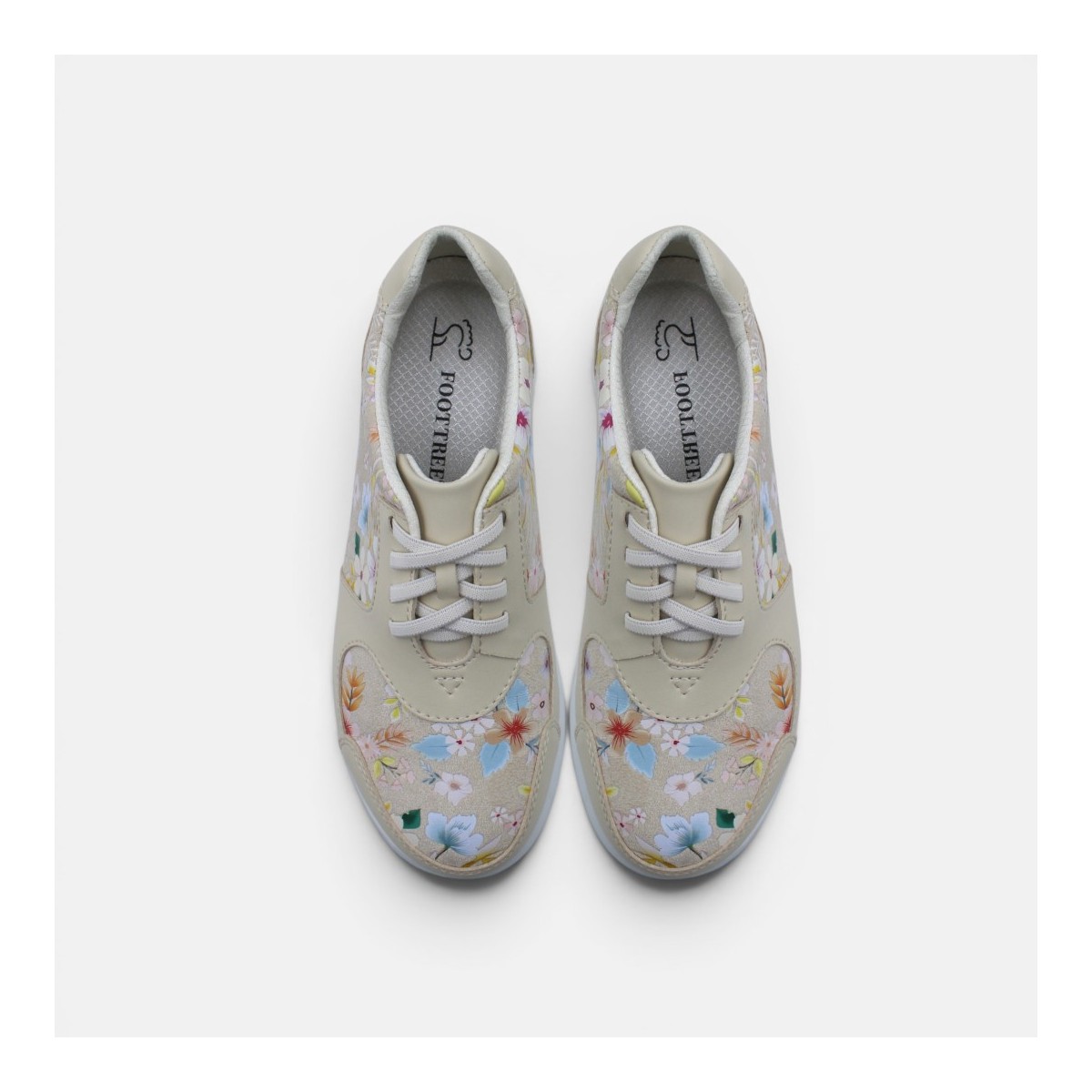 Viral Wide Fit Slip-ons - Floral Beige