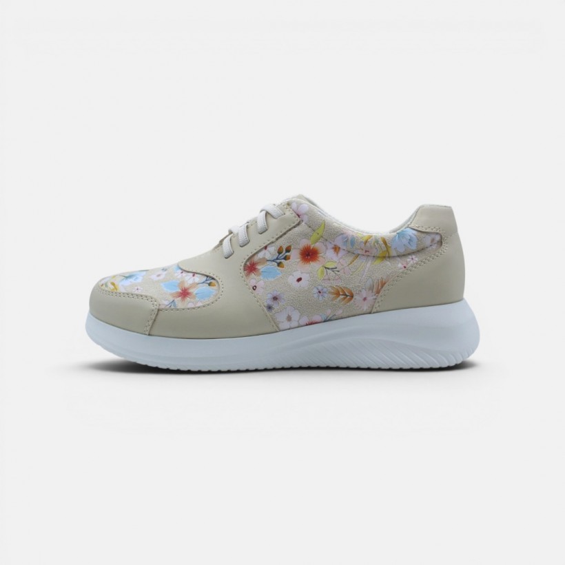 Viral Wide Fit Slip-ons - Floral Beige