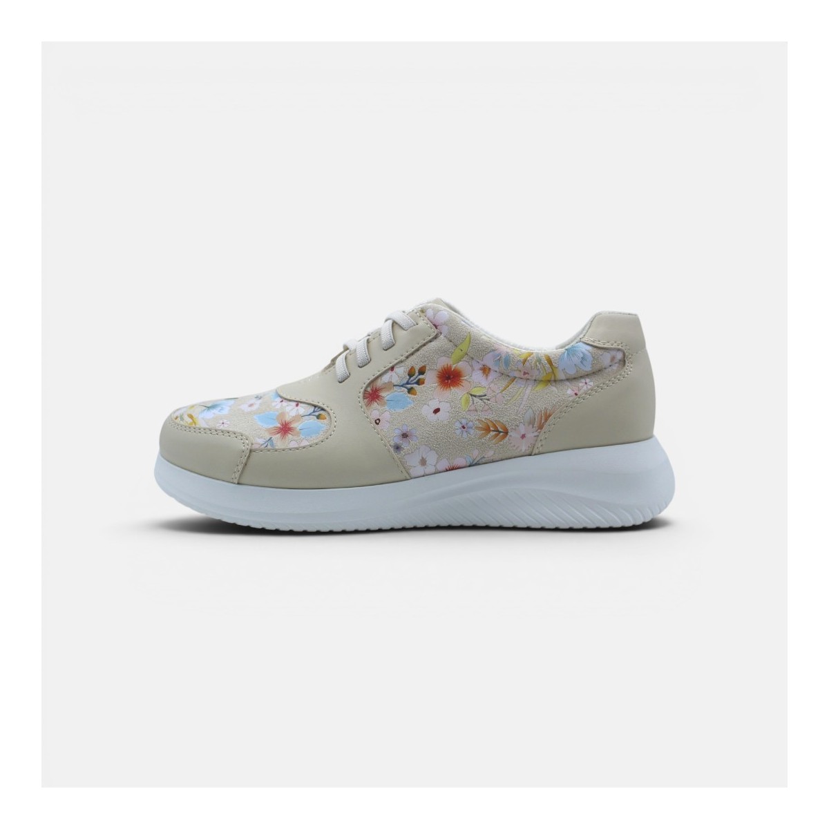 Viral Wide Fit Slip-ons - Floral Beige