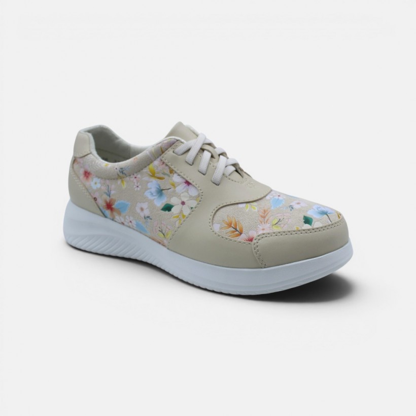 Viral Wide Fit Slip-ons - Floral Beige