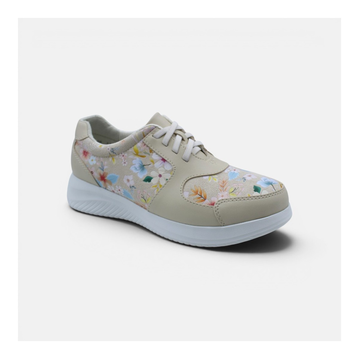 Viral Wide Fit Slip-ons - Floral Beige