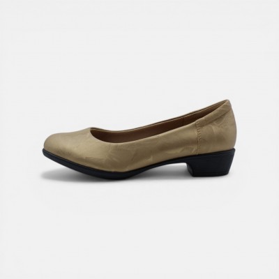 Sylva Low Heel Pumps - Gold Floral