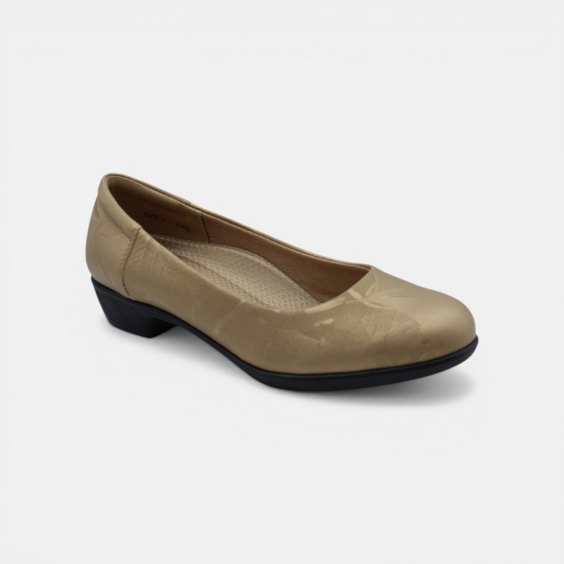 Sylva Low Heel Pumps - Gold Floral